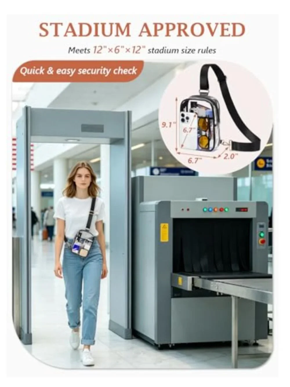 Clear Crossbody Sling Purse for Stadium Events with 2 Straps